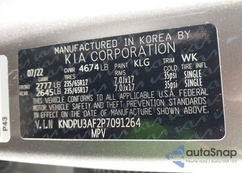 2023 Kia Sportage Lx z USA, uszkodzony, nr VIN KNDPU3AF2P7091264